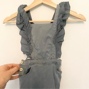 Zara girls ruffle trim pant overalls size 4-5 blueish grey in color